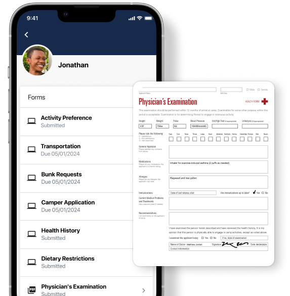 Campanion mobile app screen to upload forms alongside with a sample medical form on top
